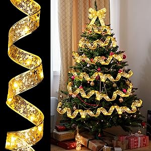 Gold Christmas Tree Ribbon Lights