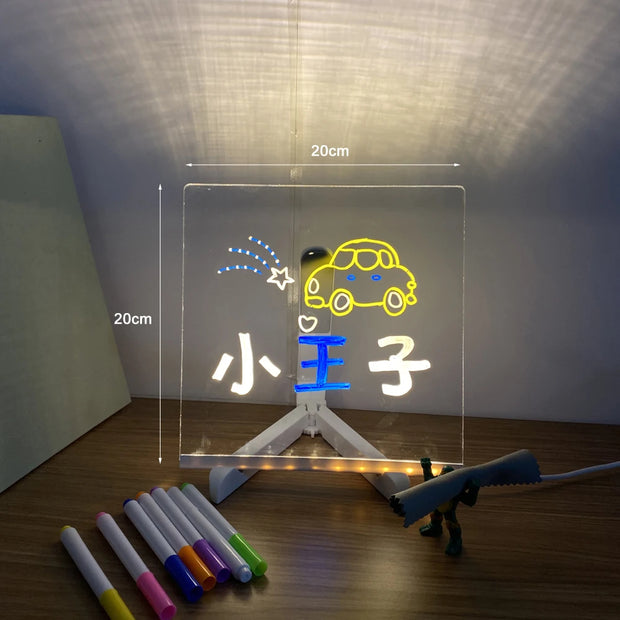 USB LED Night Light Acrylic Message Note Board Lamp With Bracket